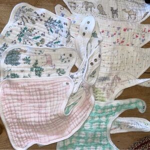 Lot of Aden and Anais muslin bibs and burp clothes
